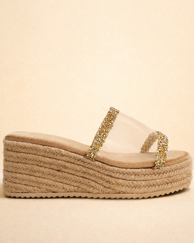 Golden Crystal Espadrille Wedge