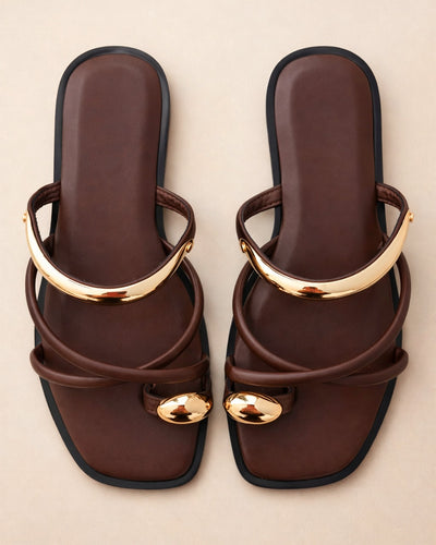 Gold Curve Slide Sandal – Chocolate Brown