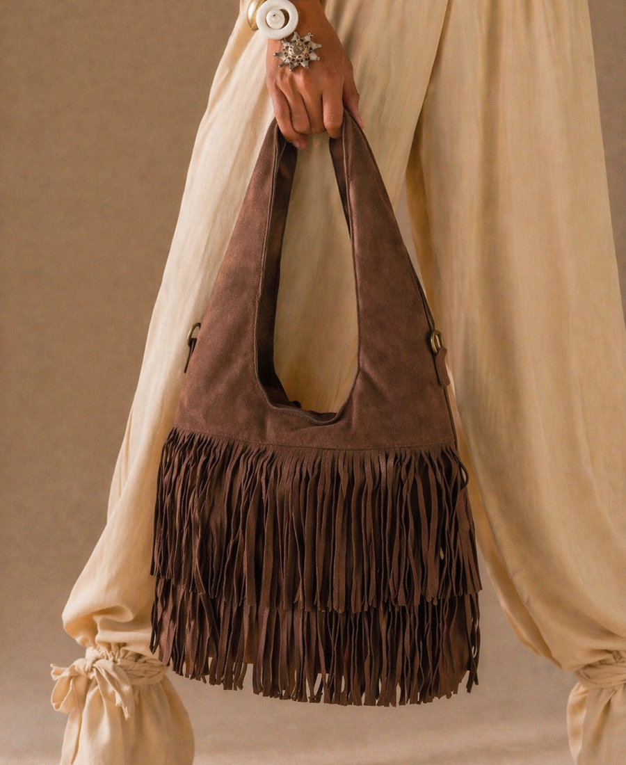Boho Fringe Shoulder Bag Brown