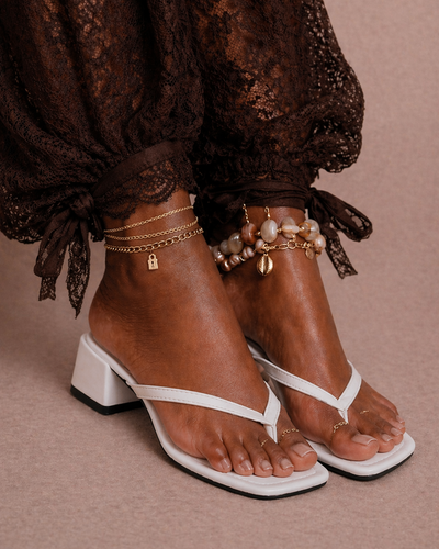 Luna Block Heel Sandal –White