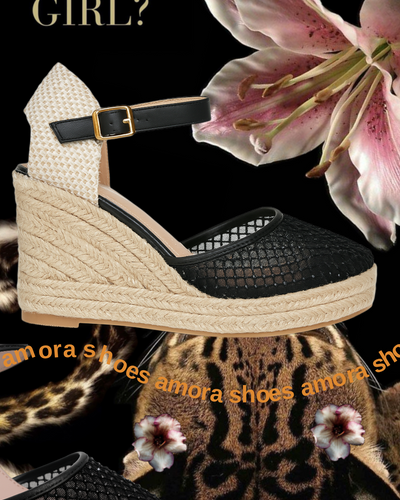 Black Mesh Wedge Espadrille – Raffia Contrast