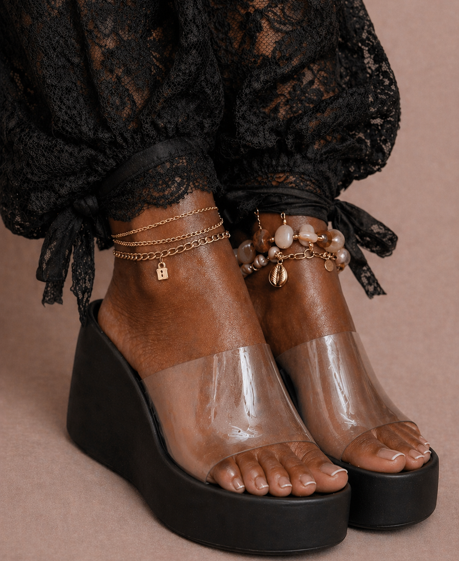 Crystal Clear Platform Wedge - Black