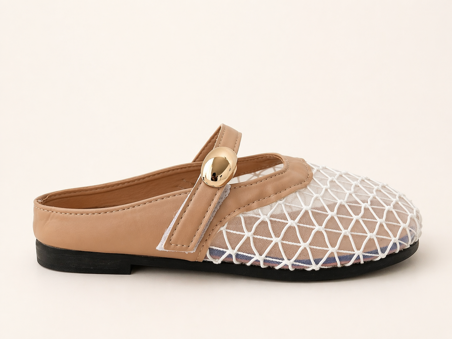 Mesh Mary Jane Flat – Nude & Ivory