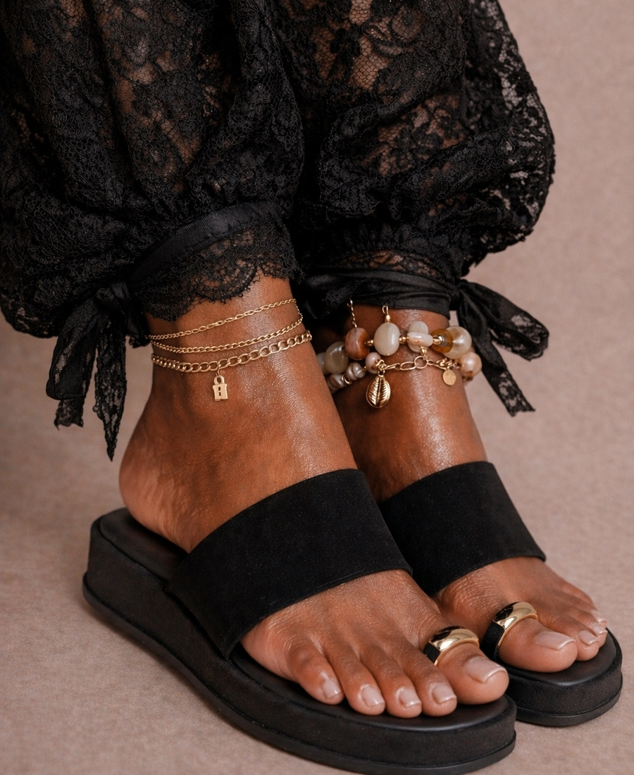 Golden Touch Flat Sandal – Black