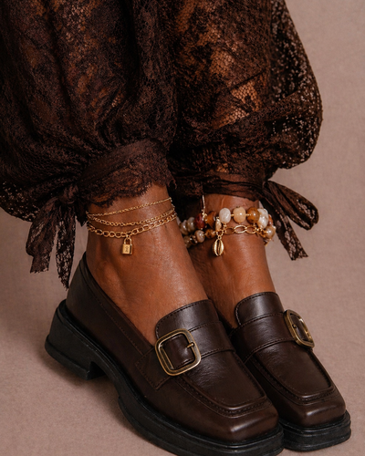 Square Toe Chunky Buckle Loafers – Chocolate Brown