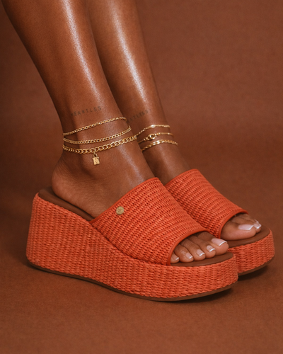 Sunset Raffia Wedge Mule – Burnt Orange