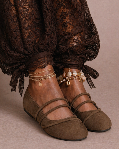 Cross Strap Suede Ballerina – Brown