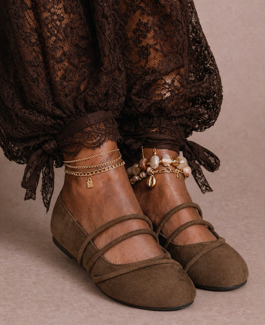 Cross Strap Suede Ballerina – Brown