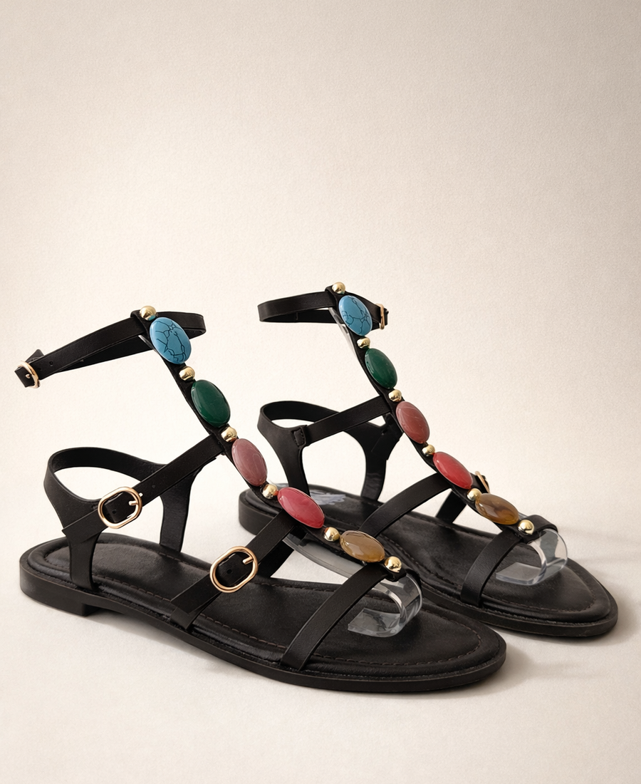 Sandalo gladiatore Color Stone — Nero mezzanotte