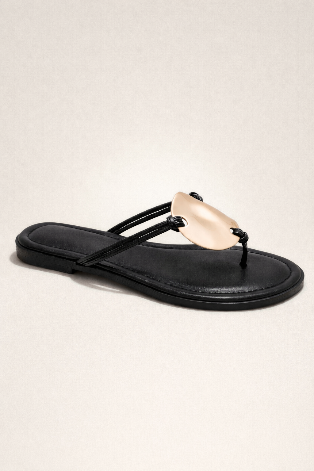 Golden Disc Sandal – Black Elegance