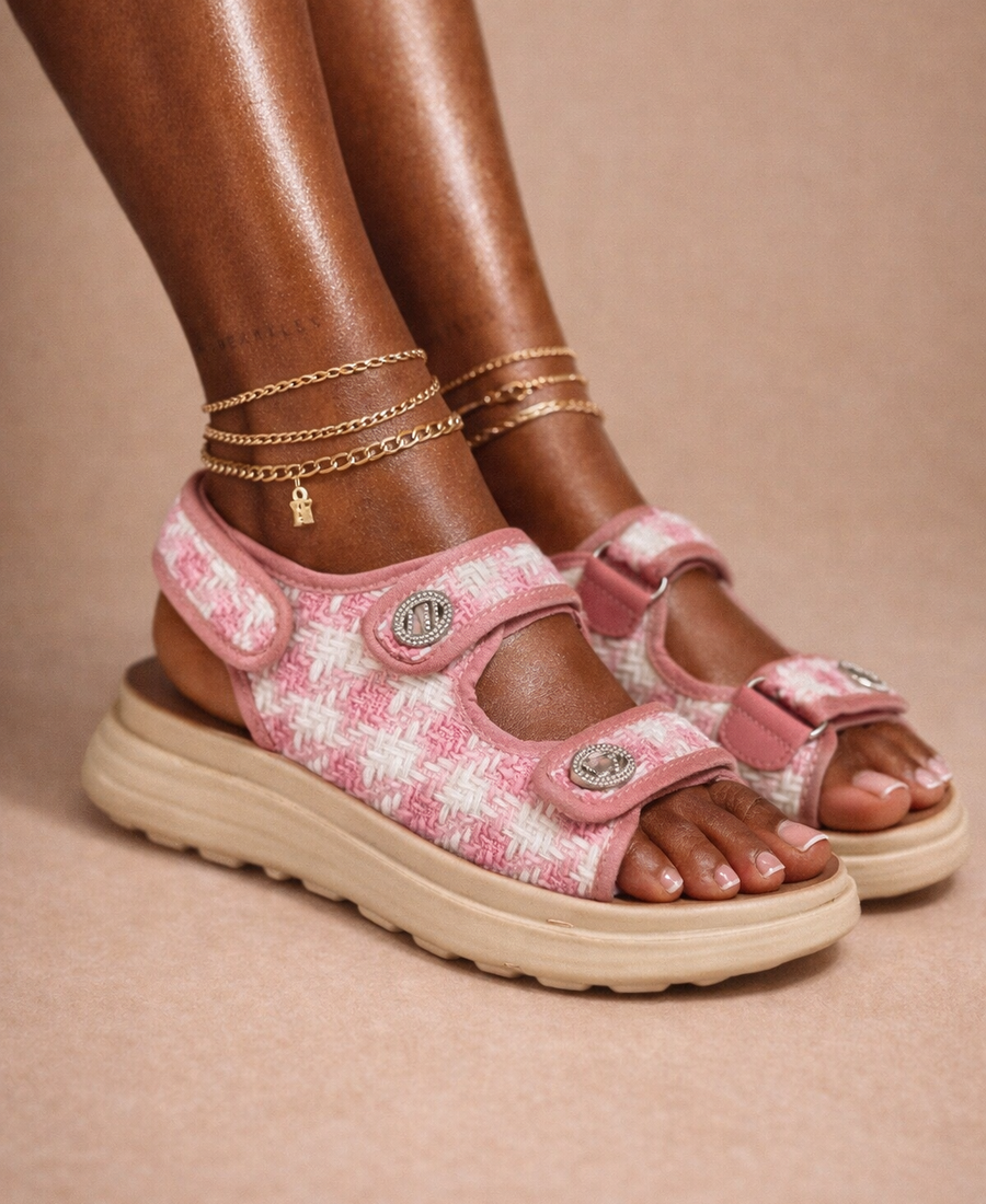 Tweed Comfort Sandal – Rosé Chic