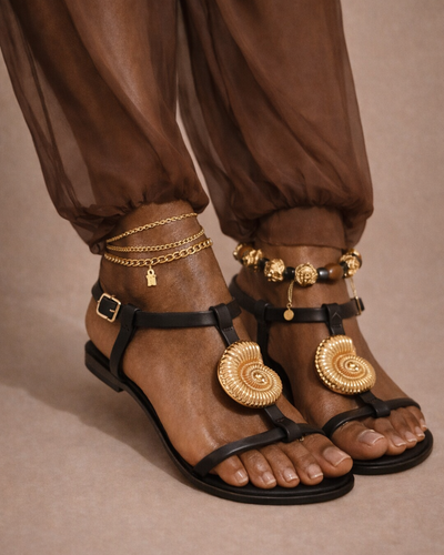Statement Flat Sandal — Golden Shell