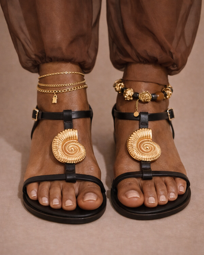 Statement Flat Sandal — Golden Shell