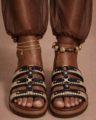 Sandalia Plana Heritage — Camel Trenzado