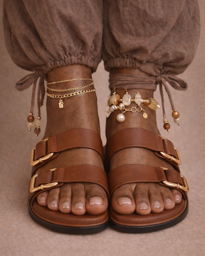 Golden Buckle Sandal – Tan