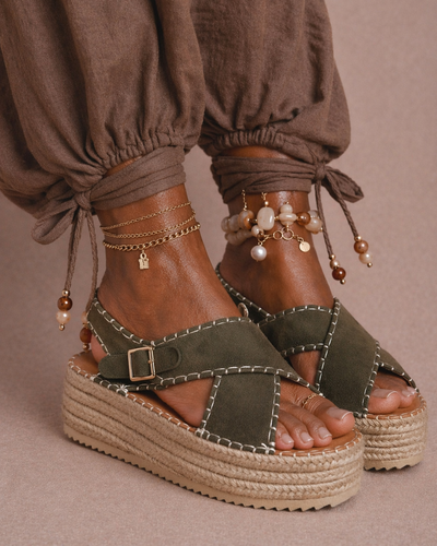 Boho Stitch Platform Sandal – Olive