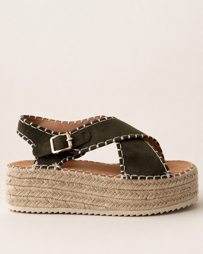 Boho Stitch Platform Sandal – Olive