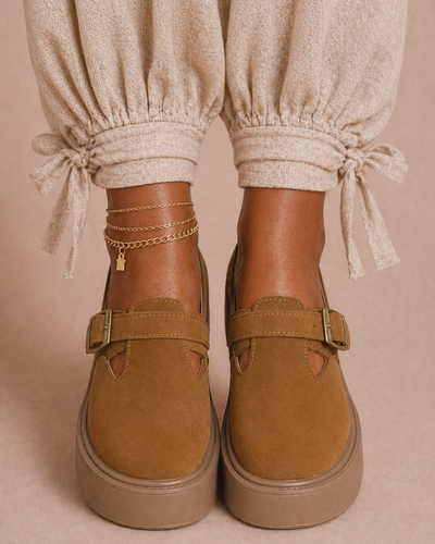 Suede Buckle Platform Shoes