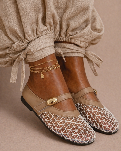 Mesh Mary Jane Flat – Nude & Ivory