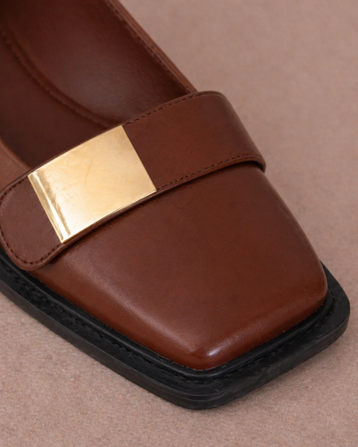 Square Toe Leather Loafers – Gold Detail