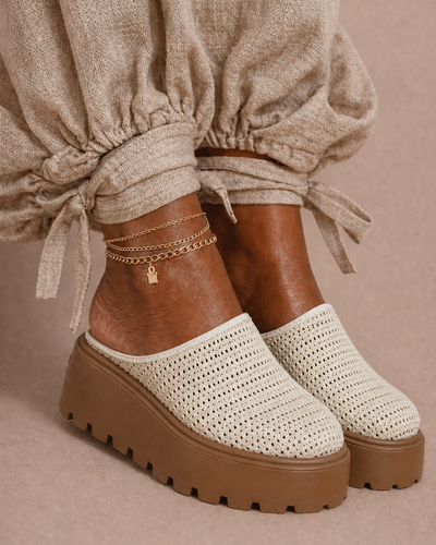 Natural Knit Platform Mules
