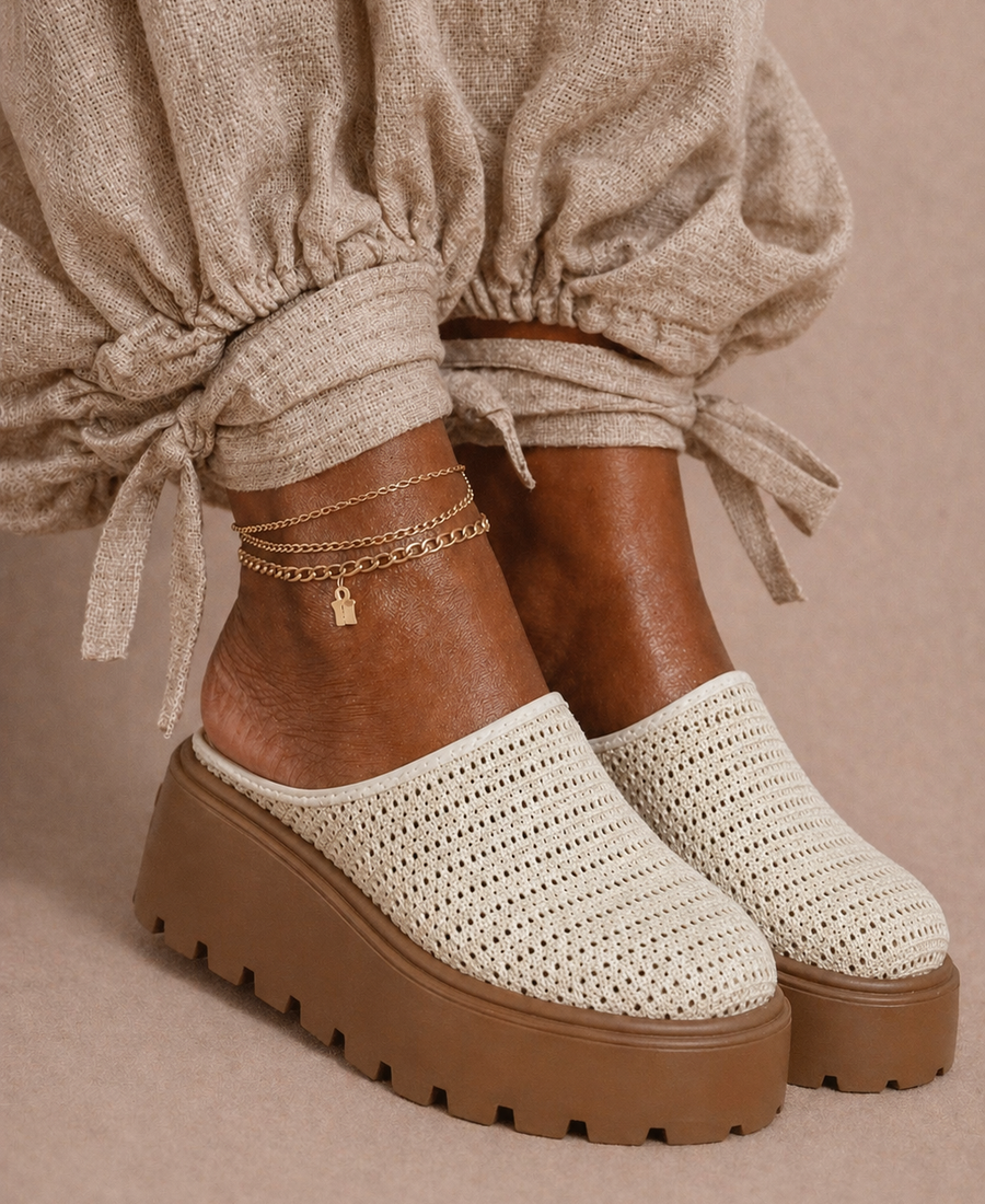 Natural Knit Platform Mules
