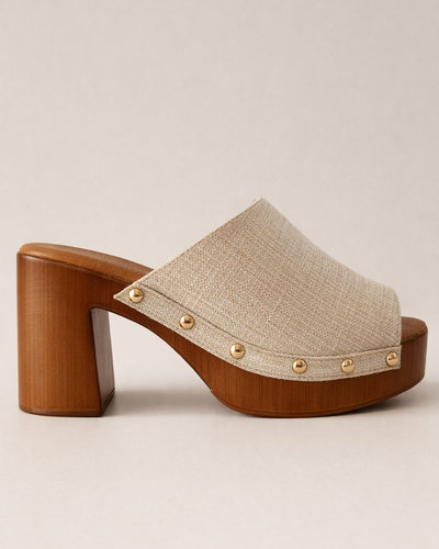 Linen Wood Block Mule
