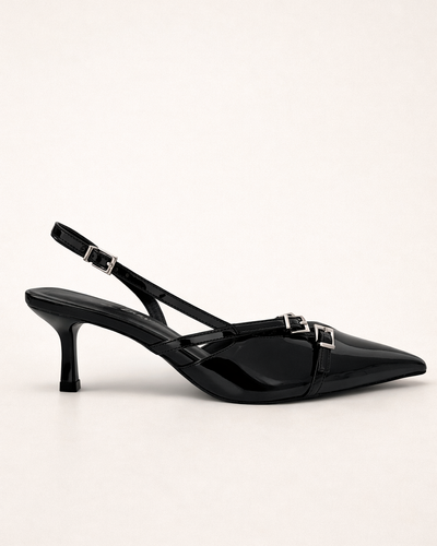 Preto Verniz Double Buckle
