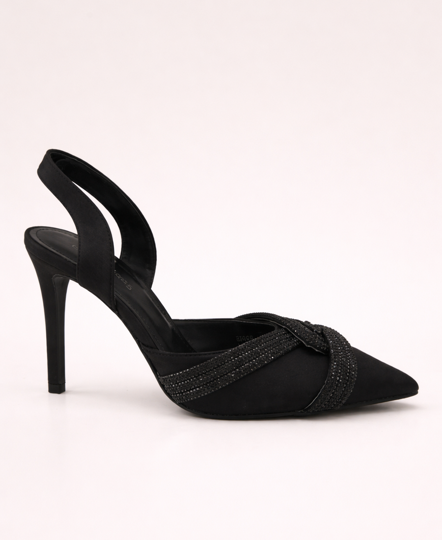 Slingback Negro Stiletto Nudo de Cristal
