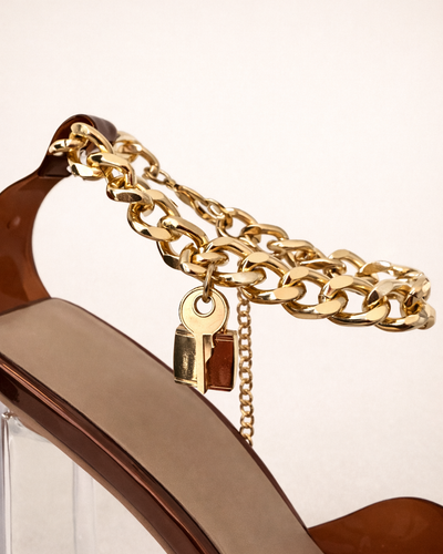 Sandalia Crystal Chain Camel Oro
