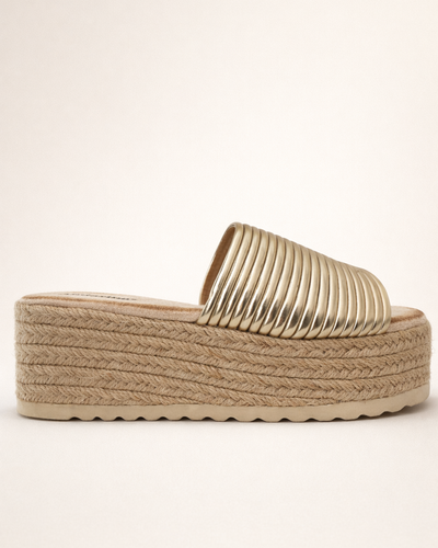 Metallic Ribbed Platform Mule – Gold Espadrille