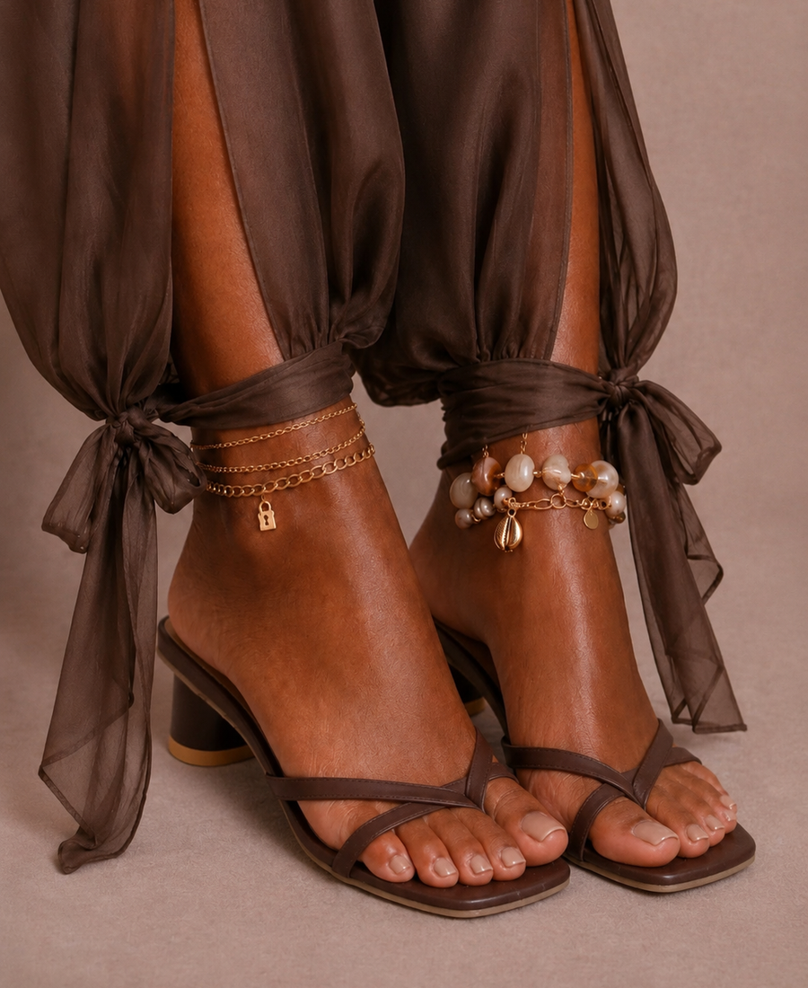 Brown Minimal Strap Heel Sandals