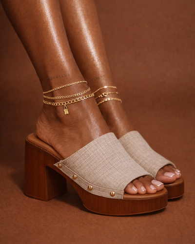 Linen Wood Block Mule