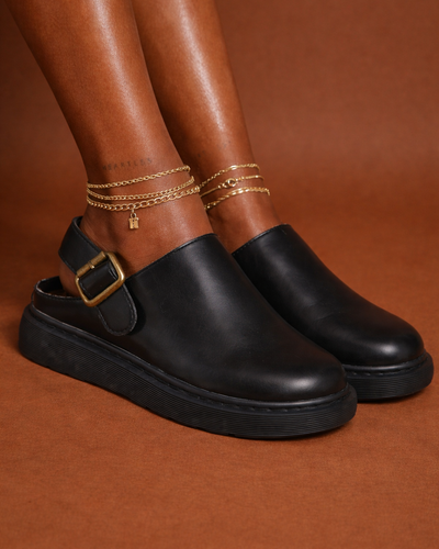 Mule Preto Buckle Urban Luxe