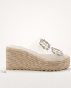 Crystal Clear Raffia Wedge Mule – Nude