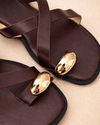 Cross Strap Flat Sandal – Gold Accent Brown