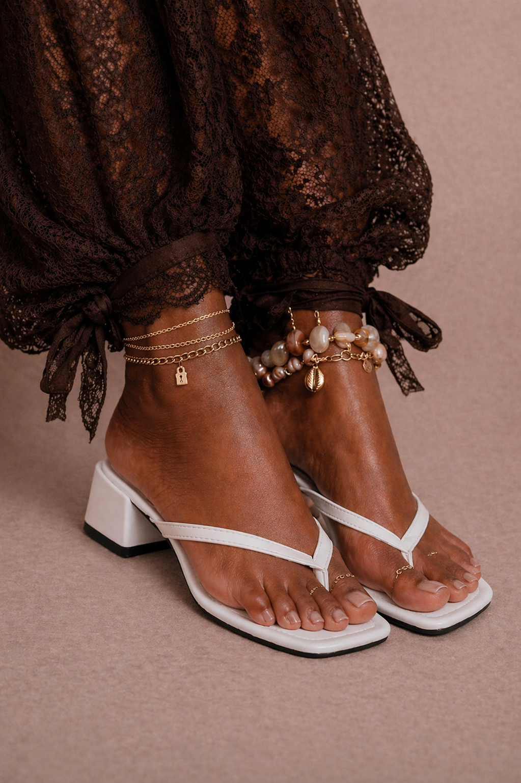 Luna Block Heel Sandal –White