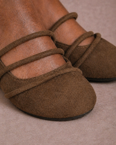 Cross Strap Suede Ballerina – Brown