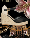 Black Mesh Wedge Espadrille – Raffia Contrast