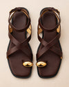 Cross Strap Flat Sandal – Gold Accent Brown