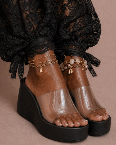 Crystal Clear Platform Wedge - Black