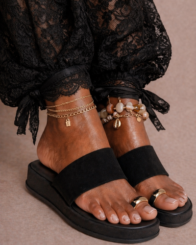 Golden Touch Flat Sandal – Black