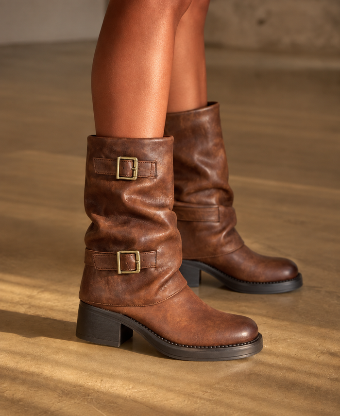 Harper Buckle Mid Boot – Brown