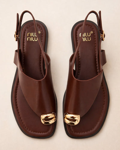 Golden Accent Slingback Sandal – Chocolate Brown