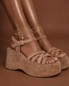 Camel Suede Multi Strap Platform Sandal