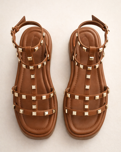 Sandália Studs Luxe – Caramelo Dourado