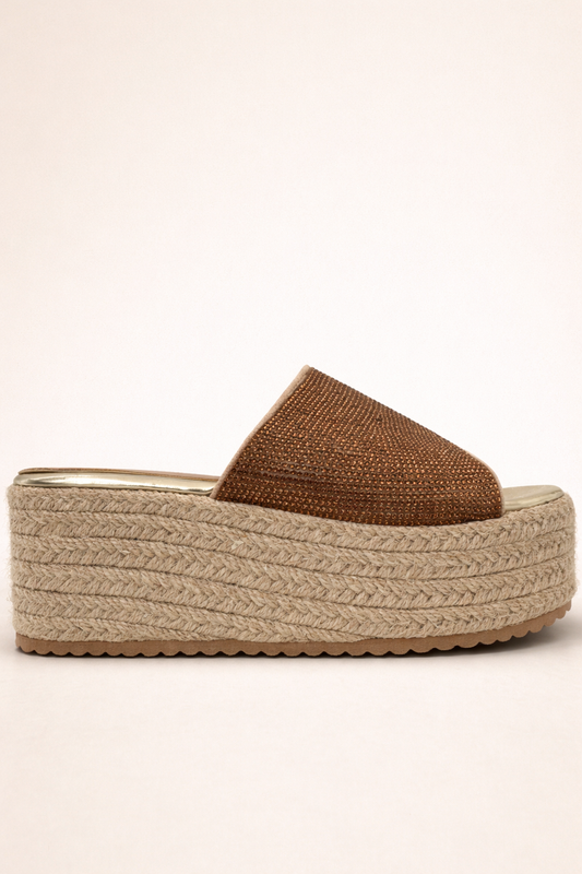 Strass Espadrille Platform Mule – Bronze Glow
