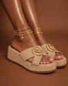 Golden Emblem Raffia Platform Mule – Natural Sand