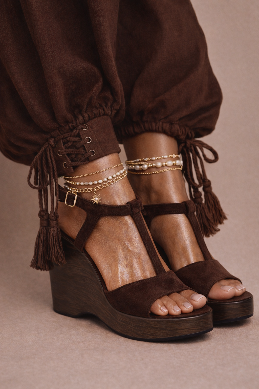 Sienna T-Bar Wedge – Chocolate