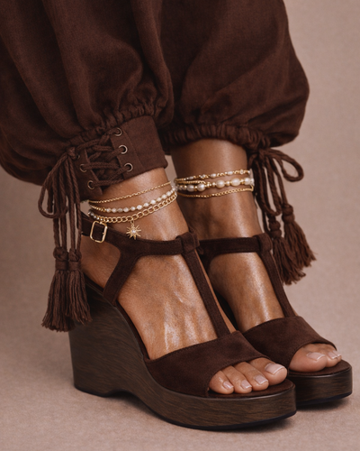 Sienna T-Bar Wedge – Chocolate